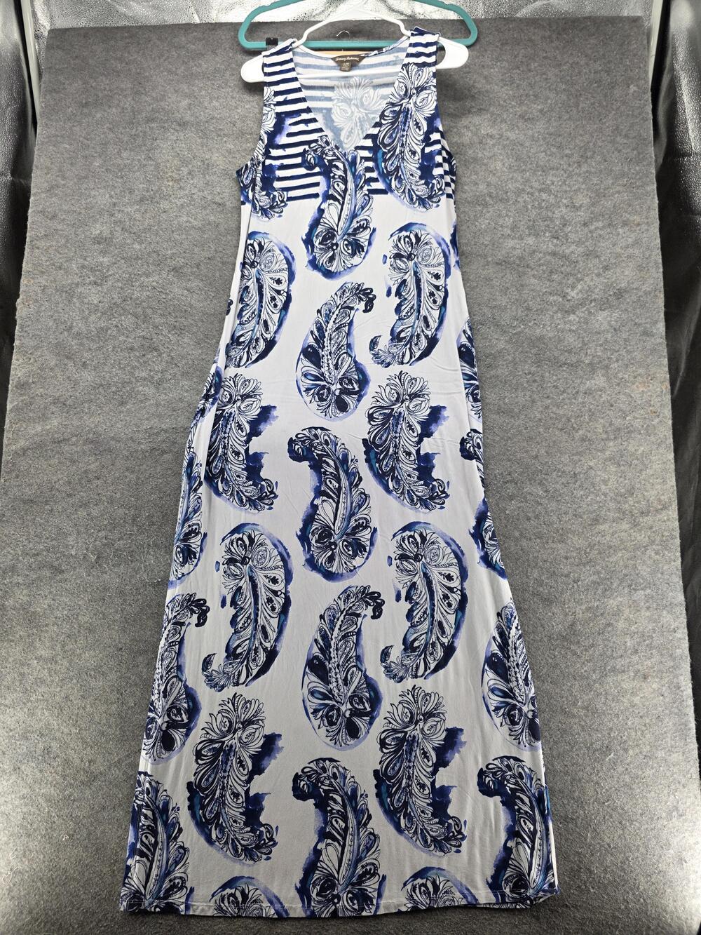 Tommy Bahama Dress Womens L/G Blue Maxi Sundress V-Neck Paisley Stretch